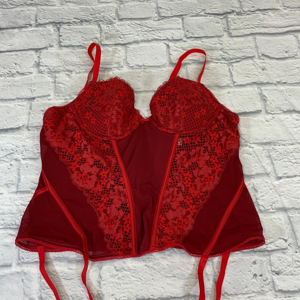 Adore Me lace Lingerie Bra Garter Deep Red Size 38B Sexy Lace Nighty